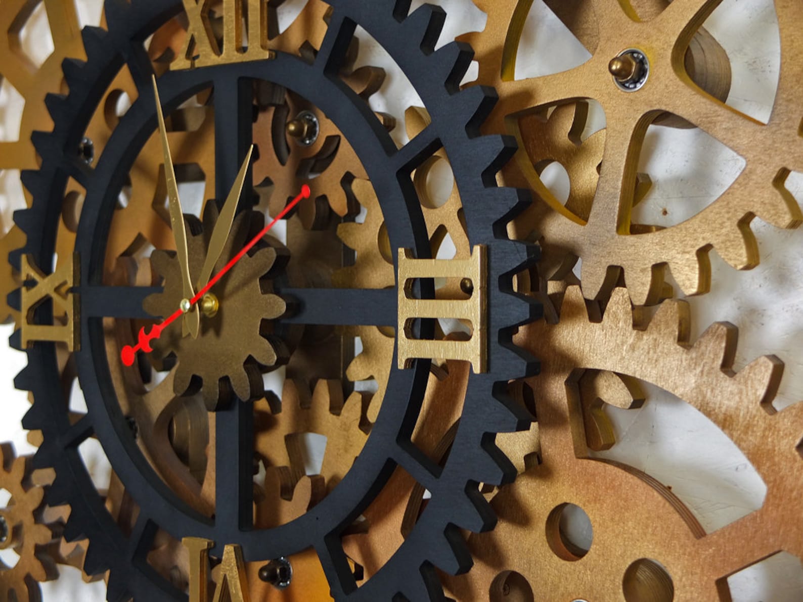 32 Rotating Gears Wall Clock. Industrial Wall Clock. Large Steampunk