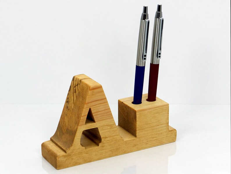Pen Holder. Personalized Wooden Desk Pen Holder With Letter Etsy