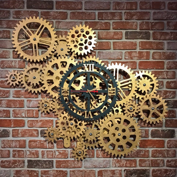 32 Wall Clock. 12 Rotating Gears. Steampunk Wall Clock. - Etsy
