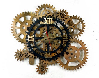 32" Rotating Gears Wall Clock. Industrial Wall Clock. Large Steampunk Wall  Clock with 12 Self Rotating Gears. Big Wall Clock with Gears.