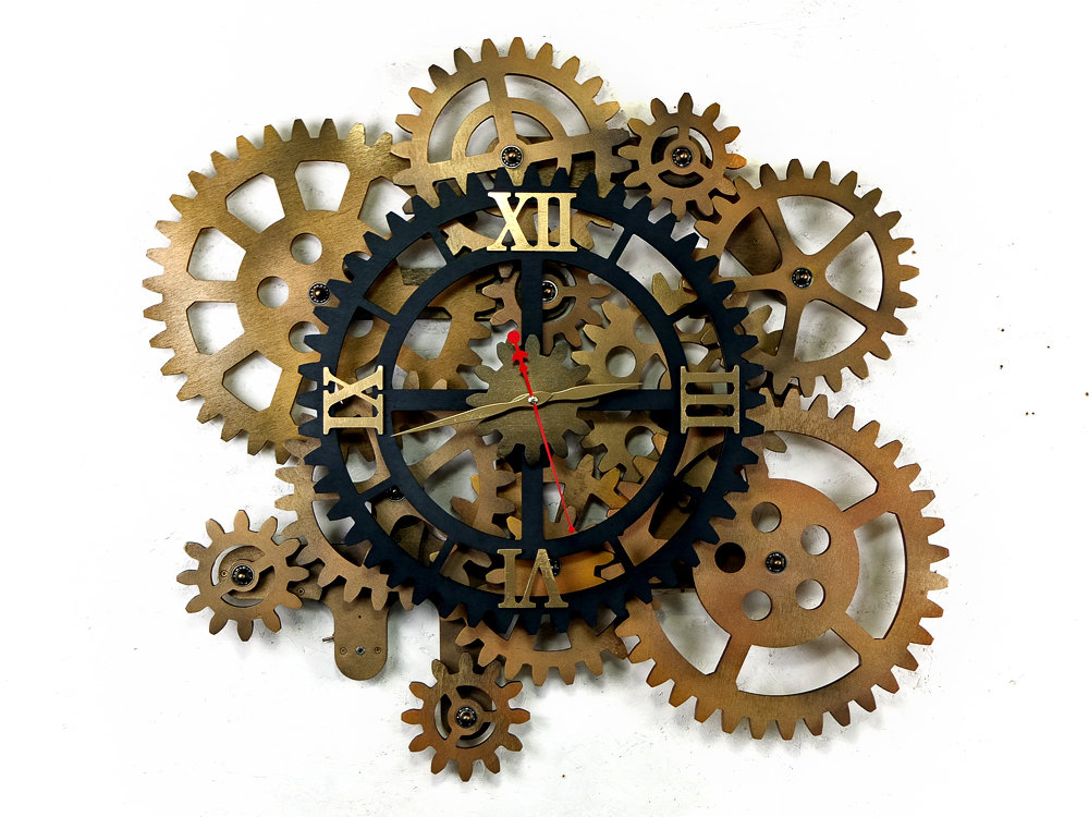 32 Rotating Gears Wall Clock. Industrial Wall Clock. Large