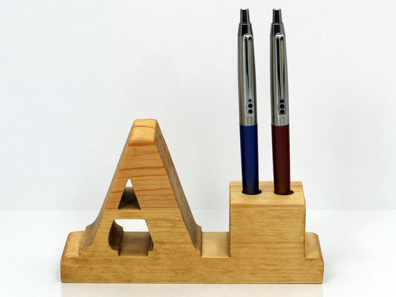 Pen Holder. Personalized Wooden Desk Pen Holder With Letter Etsy UK