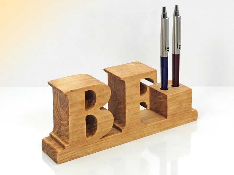 Pen Holder Pencil Desk Personalized Gift Initials Personalised Letters Office