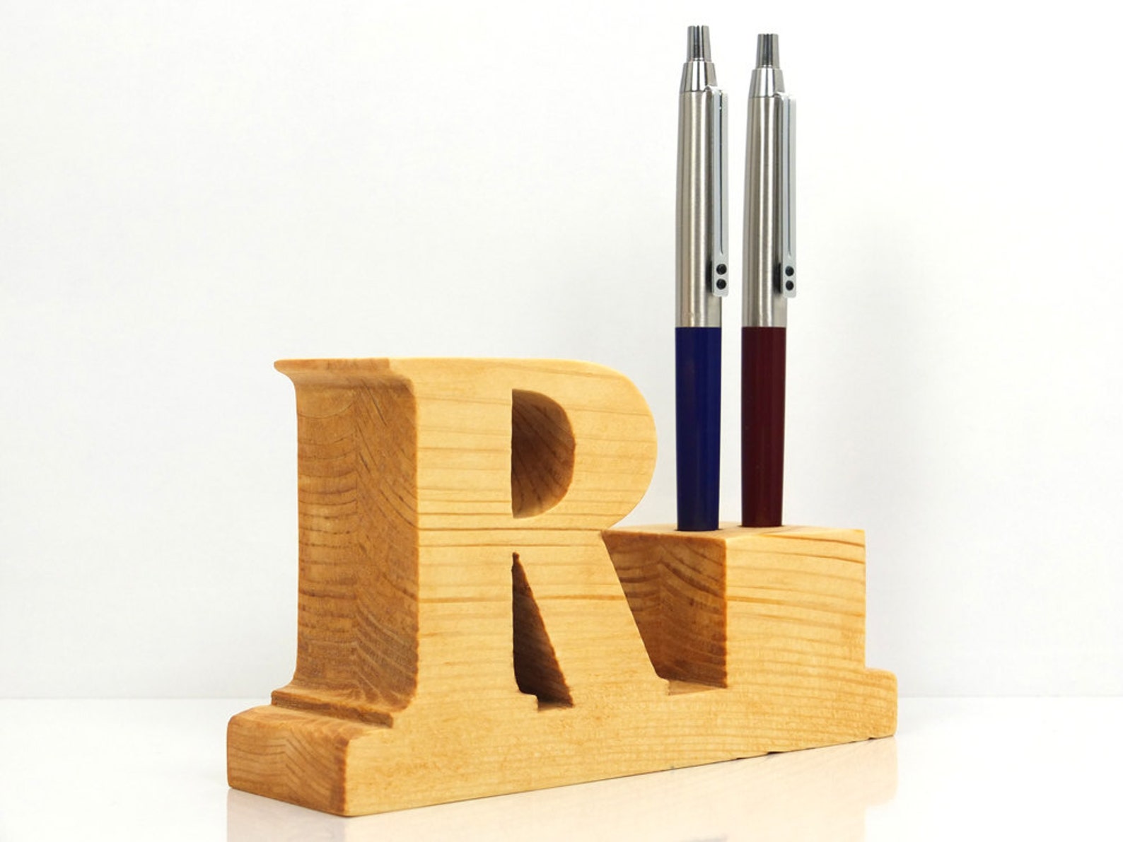 Pen Holder. Personalized wooden desk pen holder with letter Etsy