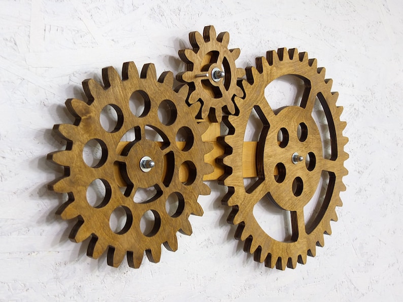 Mechanical Wall Art. Wall Art Decor. Rotating Wooden Gears Wall