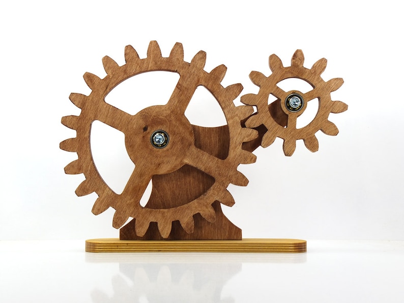 Mechanical Home Decor. Decor for Desk. Rotating Wooden Gears