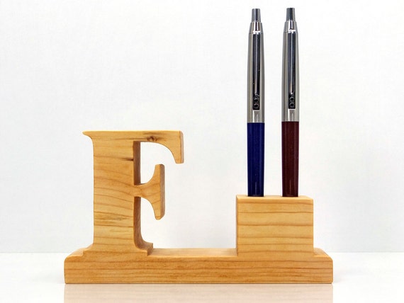 Pen Holder Personalized Wooden Desk Pen Holder With Letter Etsy