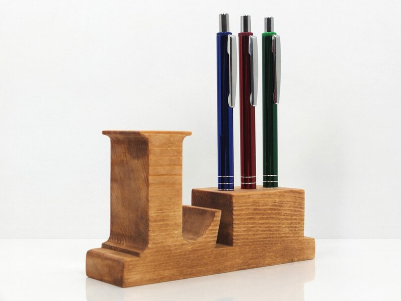 Pen Holder. Personalized Wooden Desk Pen Holder With Letter Etsy
