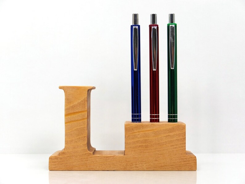 Pen Holder. Personalized wooden desk pen holder with letter Etsy