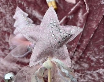 Pink sparkle star wands with Swarovski crystals. pretend play/ magical wand/ holiday/ dramatic play.  gift