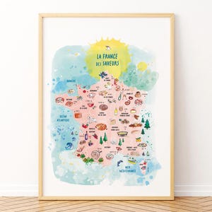 Poster - Kulinarische Karte von Frankreich - Format A3 oder A2 - Reproduktion - Illustration