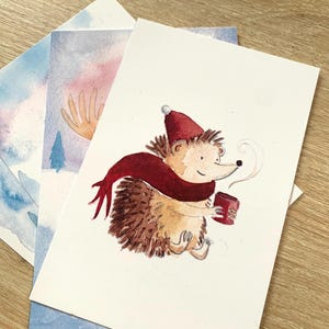 Cartão postal - ouriço - ilustração aquarela