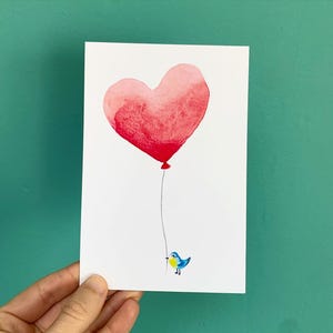 Carte postale - Coeur mésange - illustration aquarelle - carte amour - saint Valentin - amitié - cadeau
