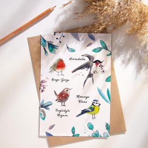Carte postale - oiseaux - illustration aquarelle - carte imagier