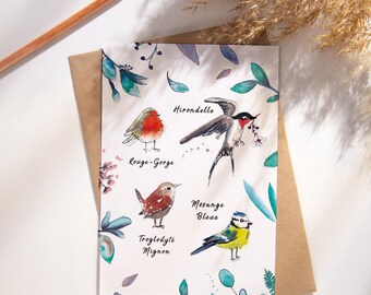 Cartão postal - pássaros - ilustração em aquarela - cartão ilustrado