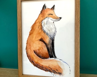 Aquarelle originale renard format A4 encadré