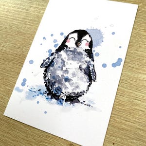Cartão postal - pinguim - ilustração aquarela
