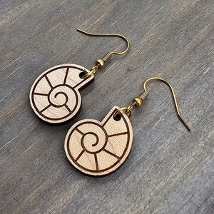 Nautilus | Wood | Lightweight | Nautical Earrings | Dangle | Shell Earrings | Nautilus Earrings | Seashell Earrings | Ocean Earrings