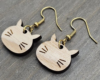 Cat Head | Lightweight | Wood | Dangle | Cat Earrings | Kitty Earrings | Feline Earrings | Pet Earrings | Cat face earrings | Meow earrings