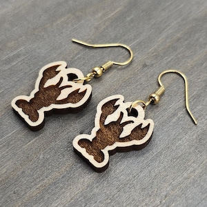 Crawdad | Crawfish Earrings | Nautical Earrings | Seafood Earrings | Dangle | Wood | Beach Earrings | Fish Earrings