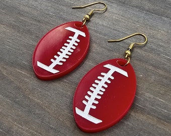 Red Football | Dangle | Sports Jewelry | Athletic Earrings | Red | Touchdown Earrings | Pigskin Earrings | Game Day Jewelry