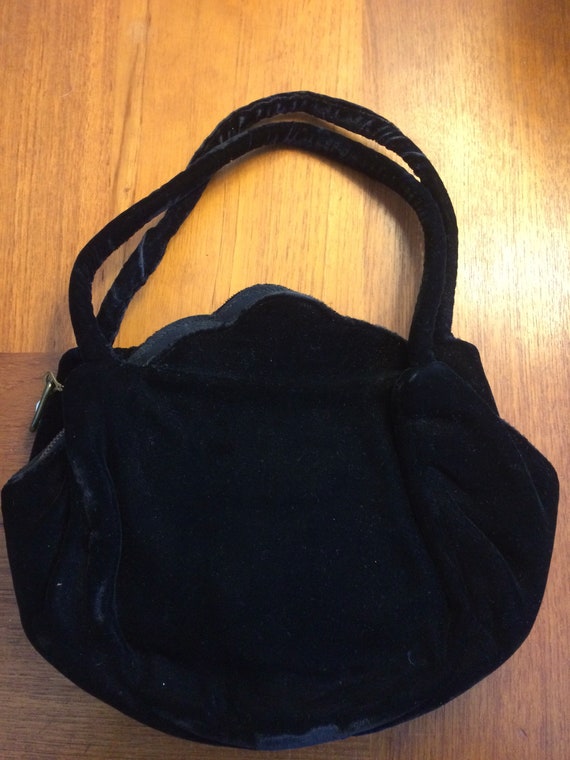 Scalloped Edged Black Velvet Vintage  Handbag