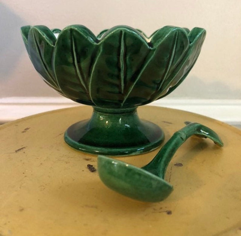 Green Leaf Round Pedestal Gravy Boat/Cabbage Gravy Boat with Etsy
