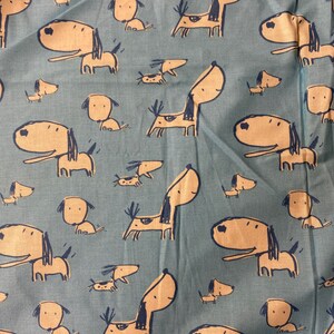 Dogs on Blue Cotton Fabric