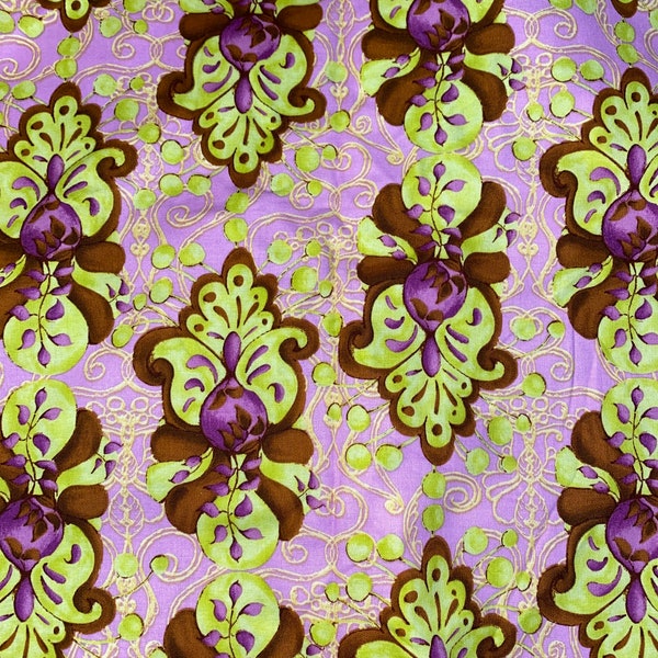 Purple and Green Flowers on Lavender Background Cotton Woven Fabric-Chloe’s Imagination by Tina Givens