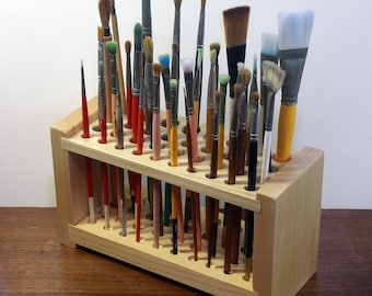 Handmade Wooden Paintbrush Holder One-Level Artist Tool Organizer, Made in USA