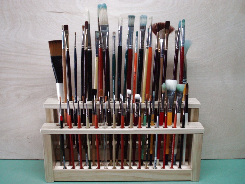 Wooden Paint Brush Holder Paintbrush Stand Wood Brush Caddy Etsy