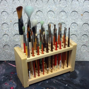 Handmade Wooden Paintbrush Holder 1-Level Wood Brush Stand Made In USA Artist&#39;s Tool Organizer Paintbrush Rack Paint Brush Organizer