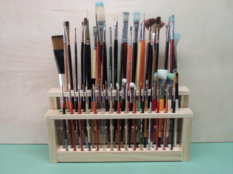 Wooden Paint Brush Holder Paintbrush Stand Wood Brush Caddy Etsy