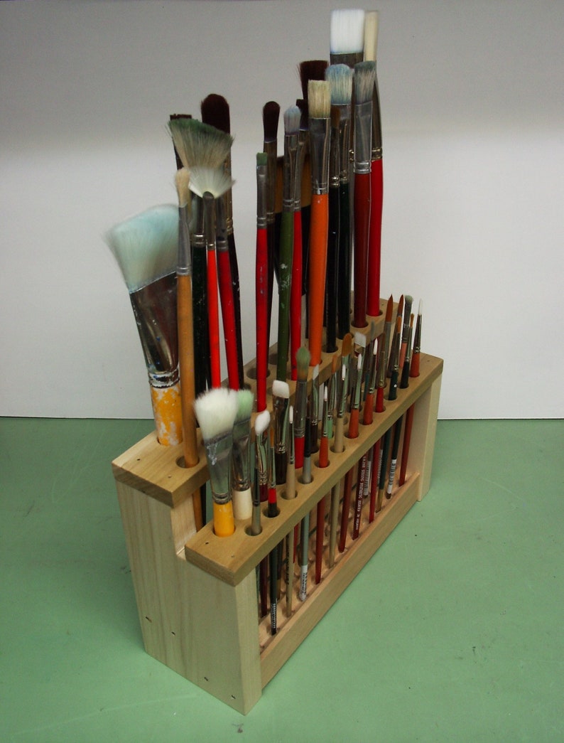 Wooden Paint Brush Holder Paintbrush Stand Wood Brush Caddy Etsy