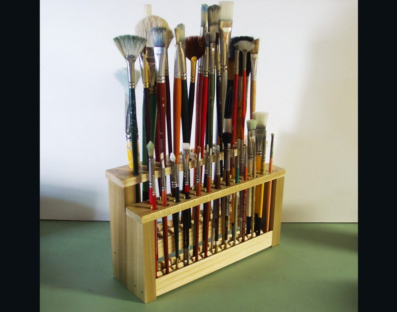 Wooden Paint Brush Holder Paintbrush Stand Wood Brush Caddy Etsy
