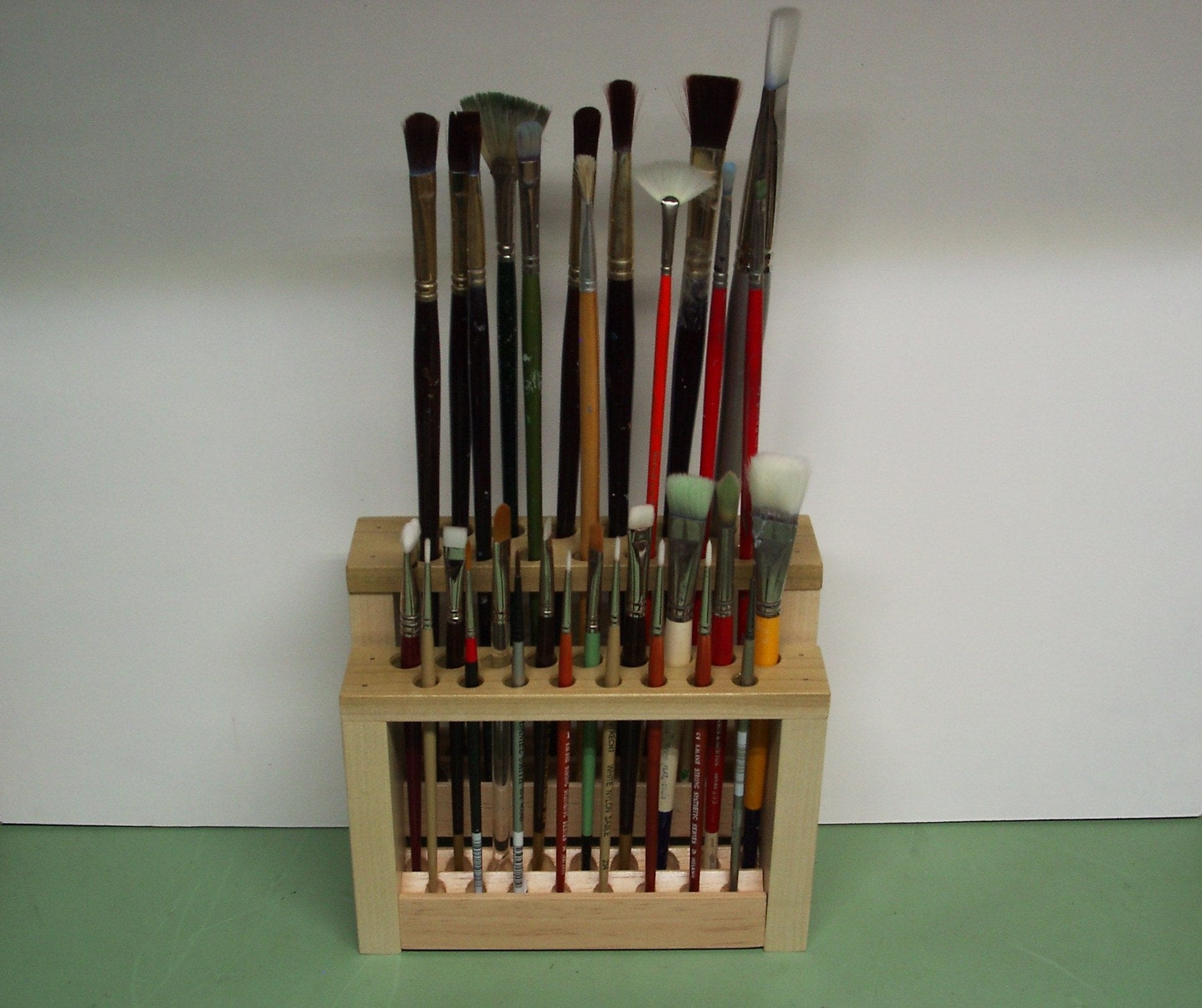 Wooden Paint Brush Holder Paintbrush Stand Wood Brush Caddy Etsy