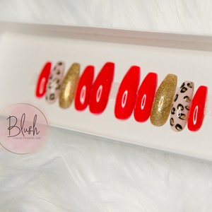 Luxury Leopard Wild Woman Red & Gold Glitter Press-On  Nails Gel Press On Nail