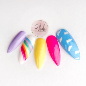Rainbow Clouds Pride Press-on Nails Gel Polish Nail Art 