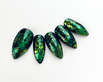 Black Green Foil Press-On  Nails Gel Press On Nail