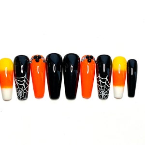 Halloween Candy Corn Ghost Autumn  Orange Black Glitter Press-On  Nails Gel Press On Nail