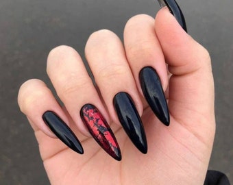 Luxury Black with Red foil Gel Polished Press On Nail