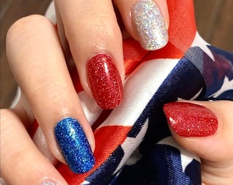 Red White Blue American 4th of July Luxury Glam Press-On  Nails Gel Press On Nail