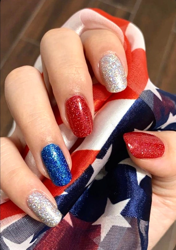 Fireworks Medium Square Red White And Blue 4th Of July Press On Nails –  RainyRoses