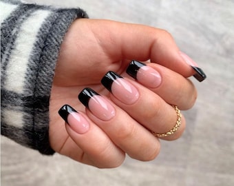 Luxury Black French Manicure Press-On Nails