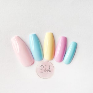 Pretty Pastels Skittles Pink Yellow Blue Press-On Nails Gel Polish Nail Art