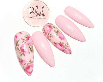 Luxury Rosey Posey Pink Roses Press-On  Nails Gel Press On Nail