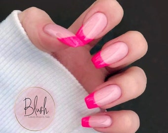 Luxury Bright Hot Pink French Manicure Press-On Nails