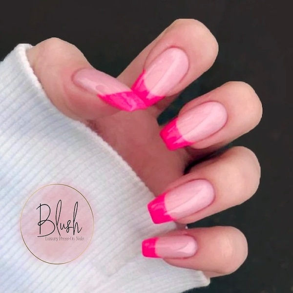 Luxury Bright Hot Pink French Manicure Press-On Nails