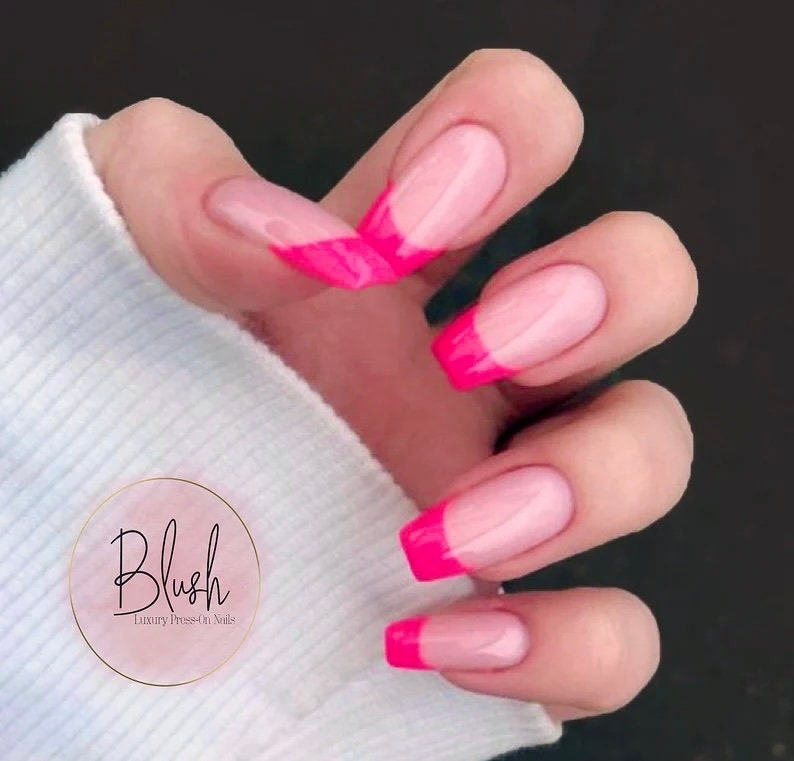 bright pink french tip nails