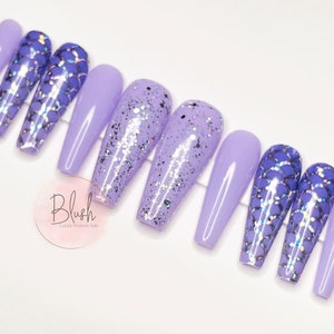 Lavender Light Purple Mermaid Luxury Shiny Long Fake Press-On  Nails Gel Press On Nail